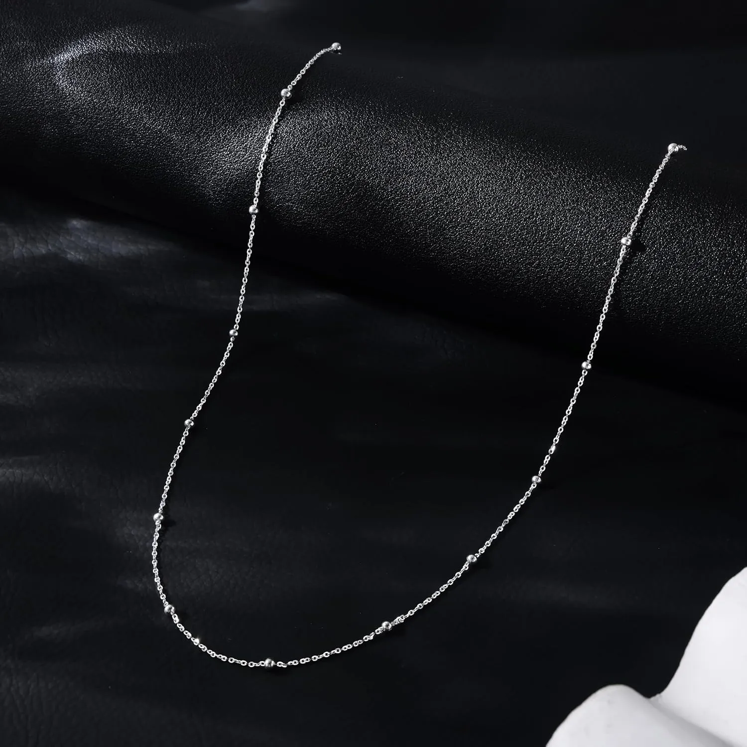 925 Sterling Silver 16K Gold Chain Necklace Beaded Chain Necklace for Women Simple Dainty Choker Necklace Satellite Waterproof Link Necklace Trendy Jewelry Gifts