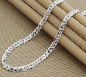 925 Sterling Silver 6 mm Unisex Full Sideways Necklace 18/20/24 Inch