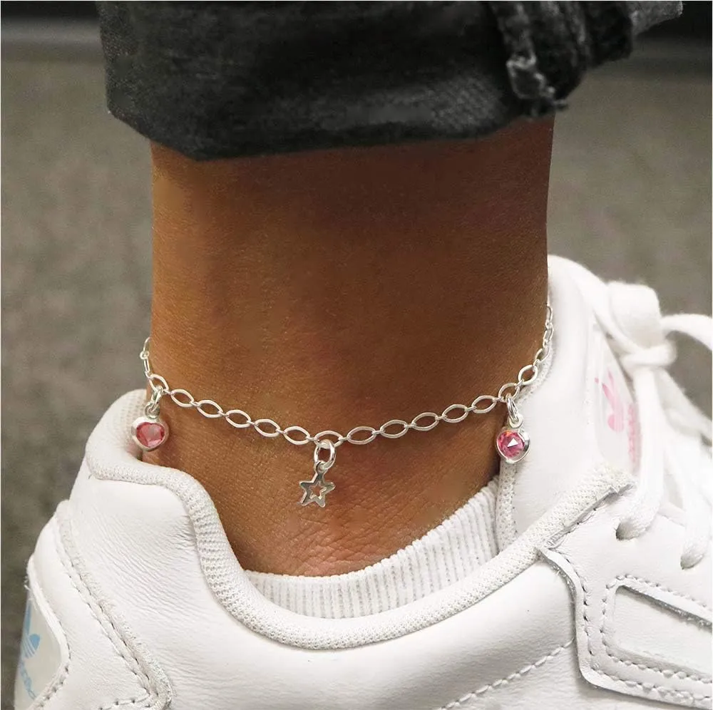 925 Sterling Silver Charm Anklet For Women, 10" Inch Silver and Gold Anklet, Charm Ankle Bracelets,Heart Charm,Accessories For Women Jewelry, Dainty Foot Jewelry