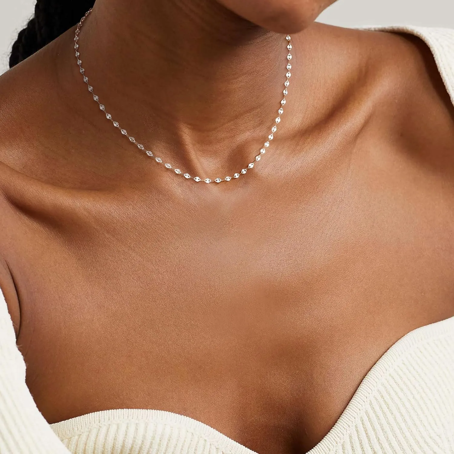 925 Sterling Silver Choker Necklace Figaro Link Chain Necklace for Women Simple Dainty 16K Gold Necklace for Women Minimalist Waterproof Link Silver Necklace Trendy Jewelry Gifts