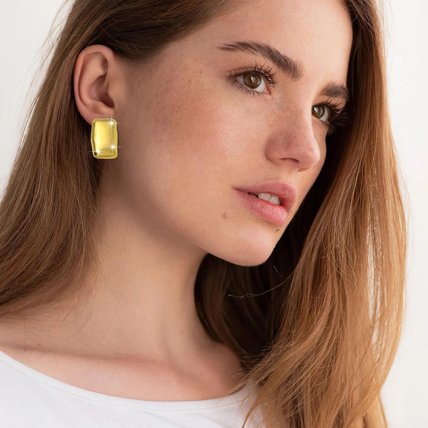 925 Sterling Silver Chunky Gold Rectangle Stud Earrings for Women| Dainty Thick Stud Earrings | Geometric Square Earrings | Minimalist Geometric Earrings Gifts Jewelry for Women