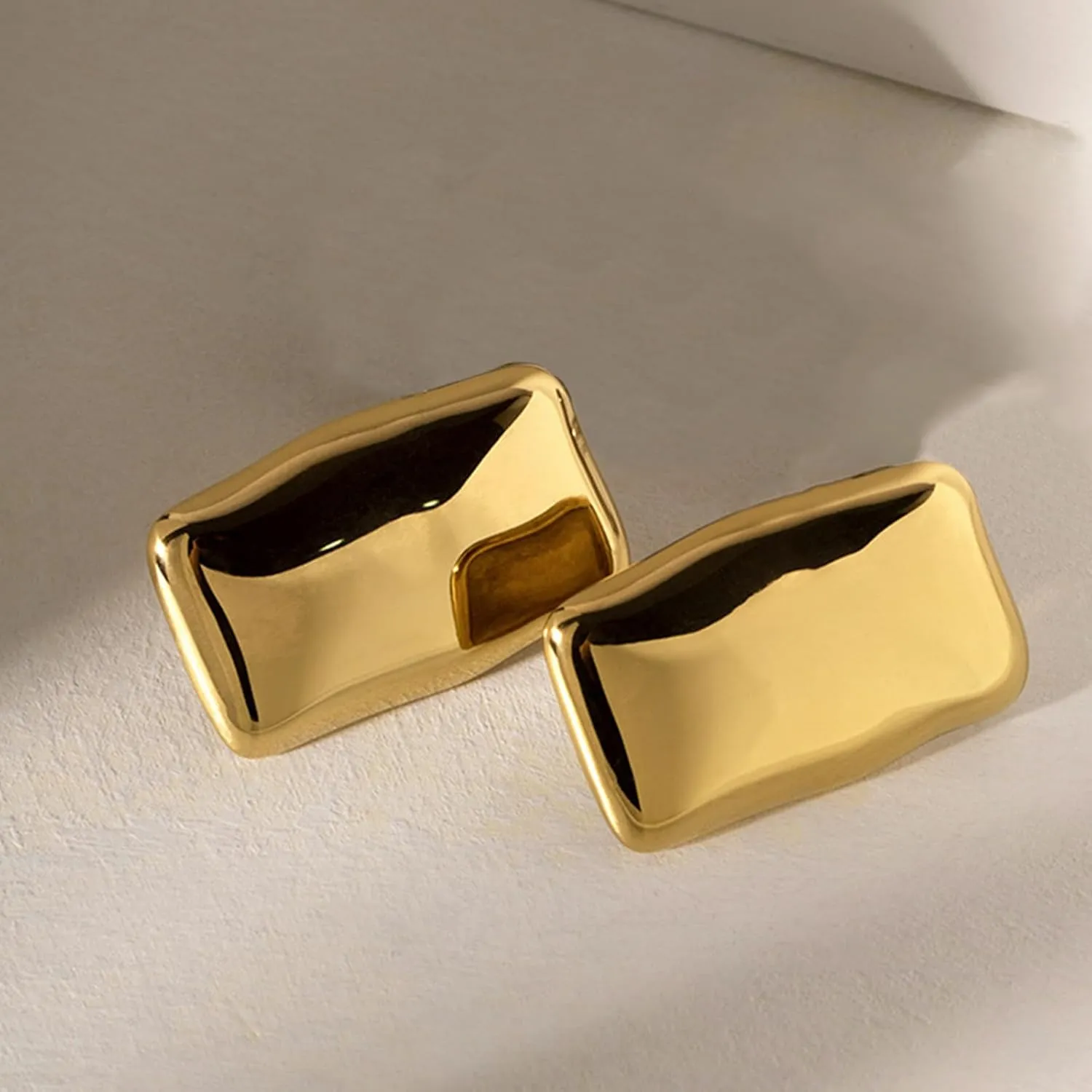 925 Sterling Silver Chunky Gold Rectangle Stud Earrings for Women| Dainty Thick Stud Earrings | Geometric Square Earrings | Minimalist Geometric Earrings Gifts Jewelry for Women