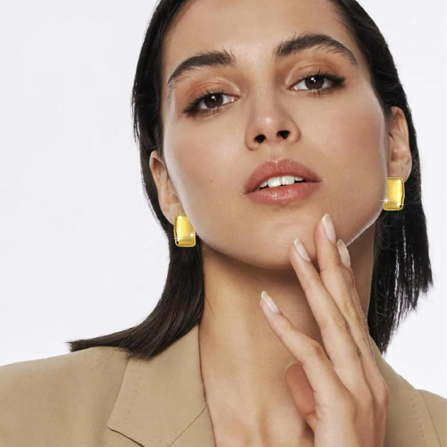 925 Sterling Silver Chunky Gold Rectangle Stud Earrings for Women| Dainty Thick Stud Earrings | Geometric Square Earrings | Minimalist Geometric Earrings Gifts Jewelry for Women