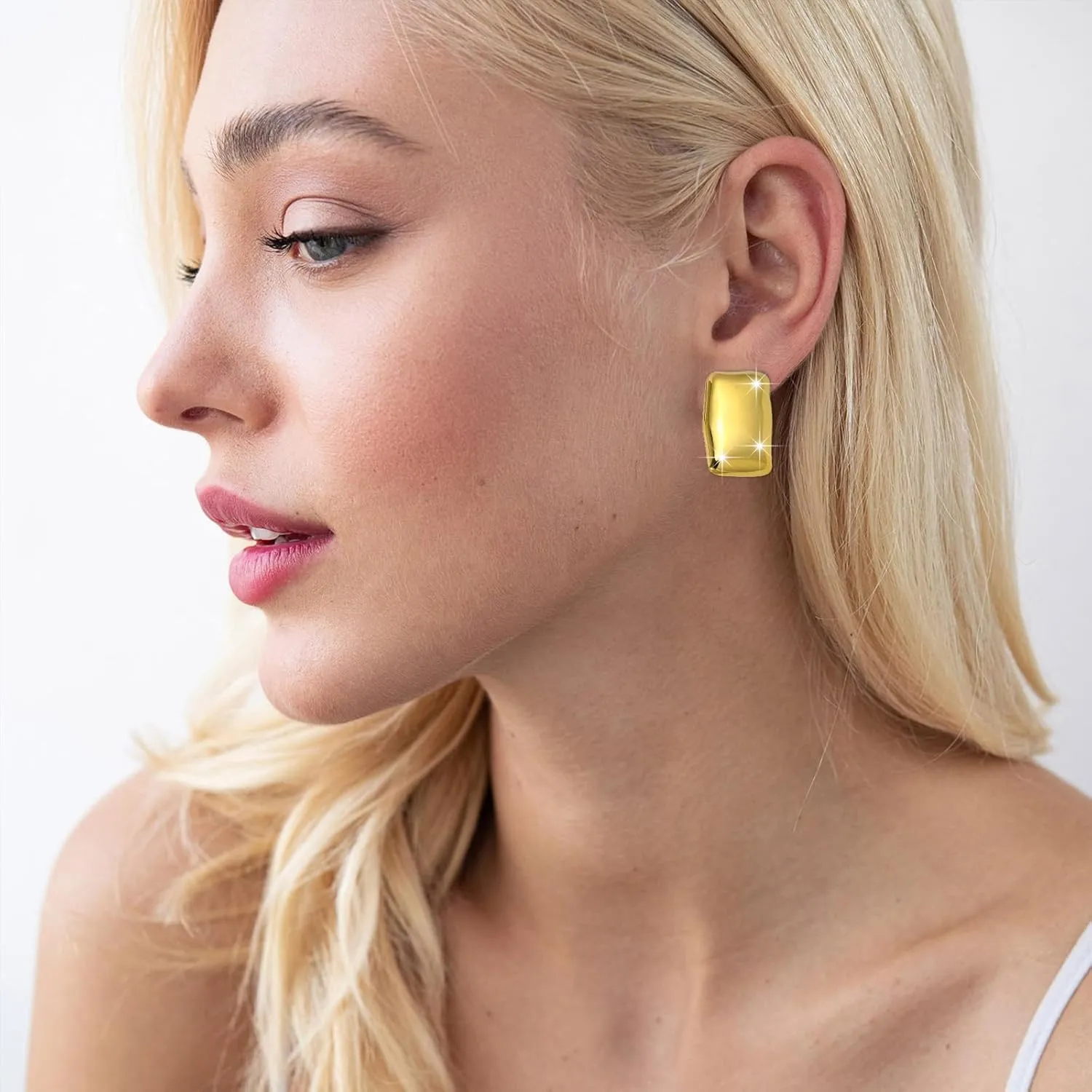 925 Sterling Silver Chunky Gold Rectangle Stud Earrings for Women| Dainty Thick Stud Earrings | Geometric Square Earrings | Minimalist Geometric Earrings Gifts Jewelry for Women