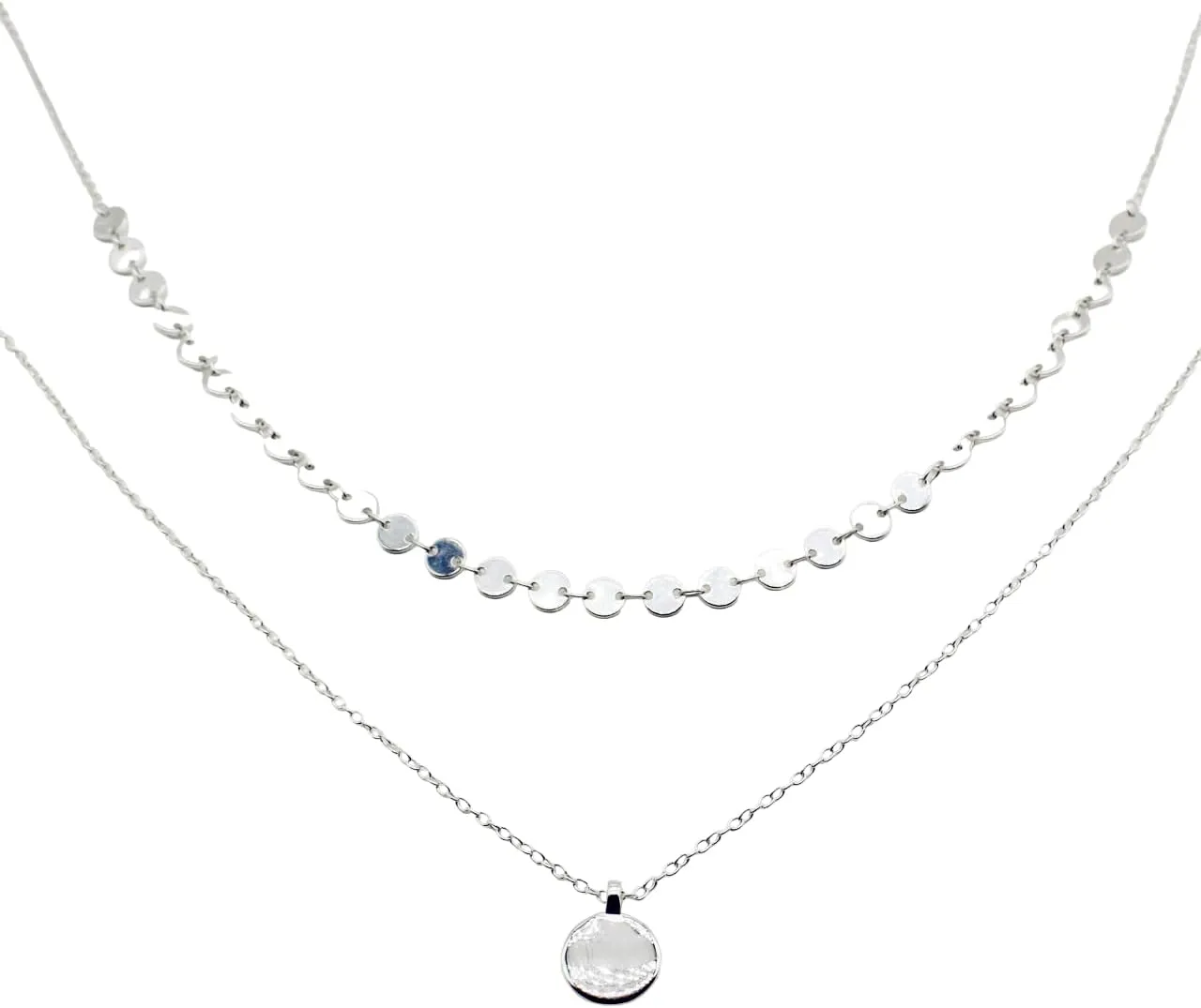 925 Sterling Silver Double Disc Chain Choker Stacking Necklace Set, Minimalist Dainty Shiny Geometric Layered Multi-Strand Choker Sustainable Birthday Best Friend Gift For Her Mom Elegant Everyday