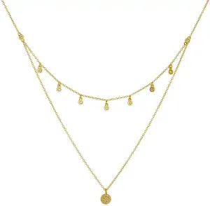 925 Sterling Silver Double Layer Necklace for Women - Polka Dot Zirconia Pendant Jewelry, Hypoallergenic Dainty Two-Tier Chain, Minimalist Everyday Elegance Gift for Her 45cm Cable Chain