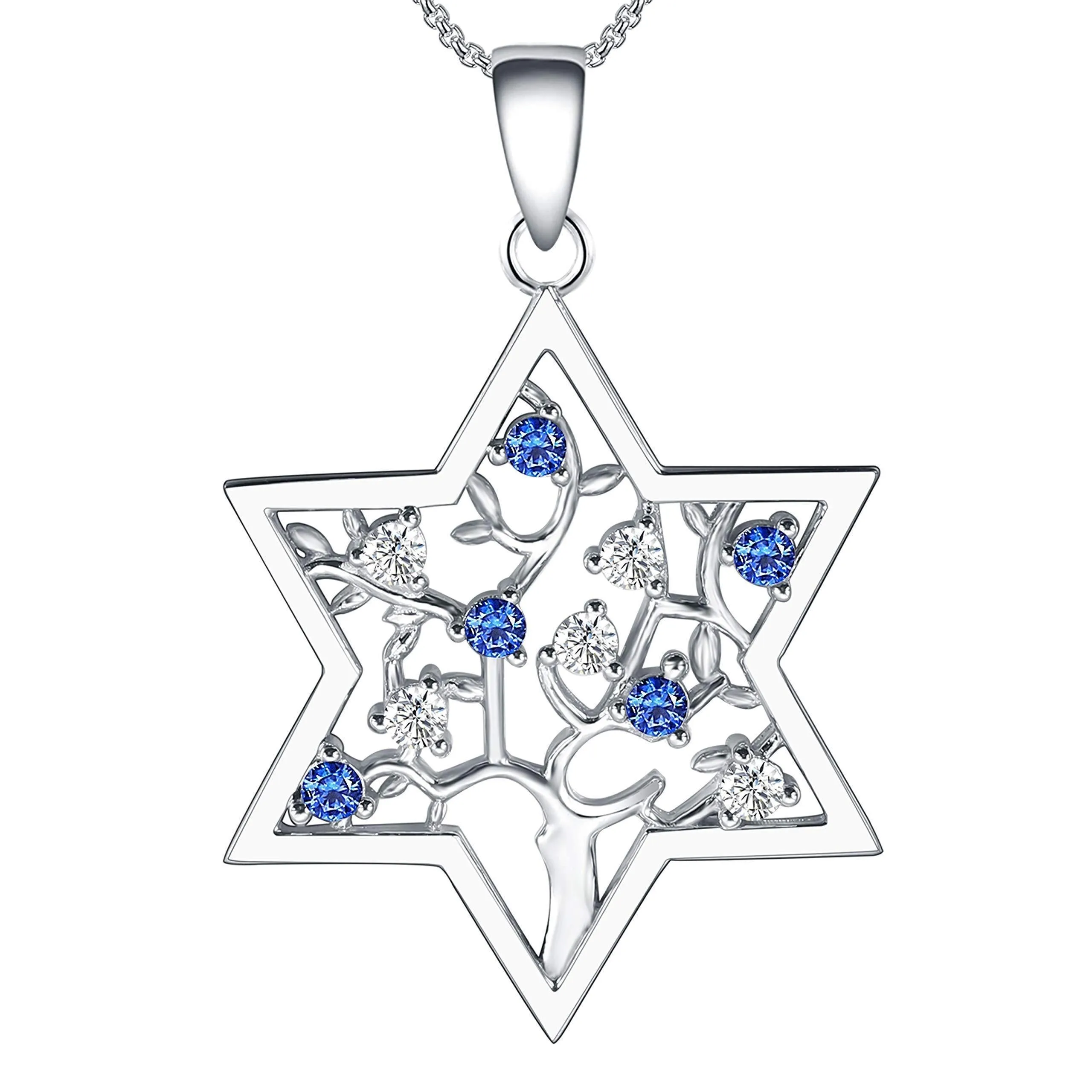 925 Sterling Silver Jewelry, Jewish Star Of David Jewelry, Tree Of Life Jewelry, Necklace, Earrings, Birthday Gifts, Hanukkah Gifts, Christmas Gifts, Thanksgiving Gifts, Jewish Gifts September Sapphire-Dark Blue