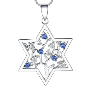925 Sterling Silver Jewelry, Jewish Star Of David Jewelry, Tree Of Life Jewelry, Necklace, Earrings, Birthday Gifts, Hanukkah Gifts, Christmas Gifts, Thanksgiving Gifts, Jewish Gifts September Sapphire-Dark Blue