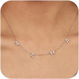 925 Sterling Silver Mama Necklace Gold Custom Letter Necklace for Mom Grandmom Dainty 14K Gold Plated Personalized Name Necklace Chains Mom Pandent Necklace for Women Birthday Jewelry Gifts