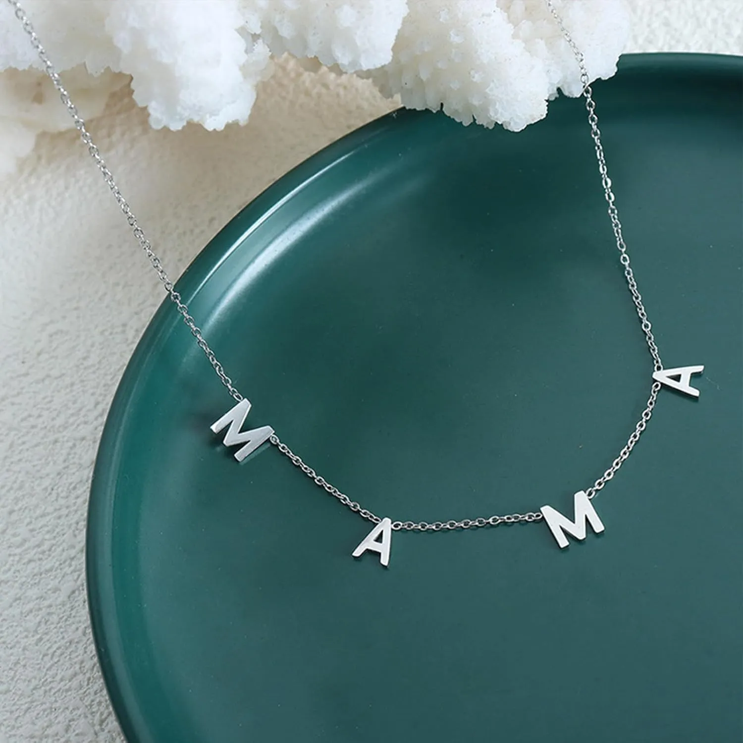 925 Sterling Silver Mama Necklace Gold Custom Letter Necklace for Mom Grandmom Dainty 14K Gold Plated Personalized Name Necklace Chains Mom Pandent Necklace for Women Birthday Jewelry Gifts