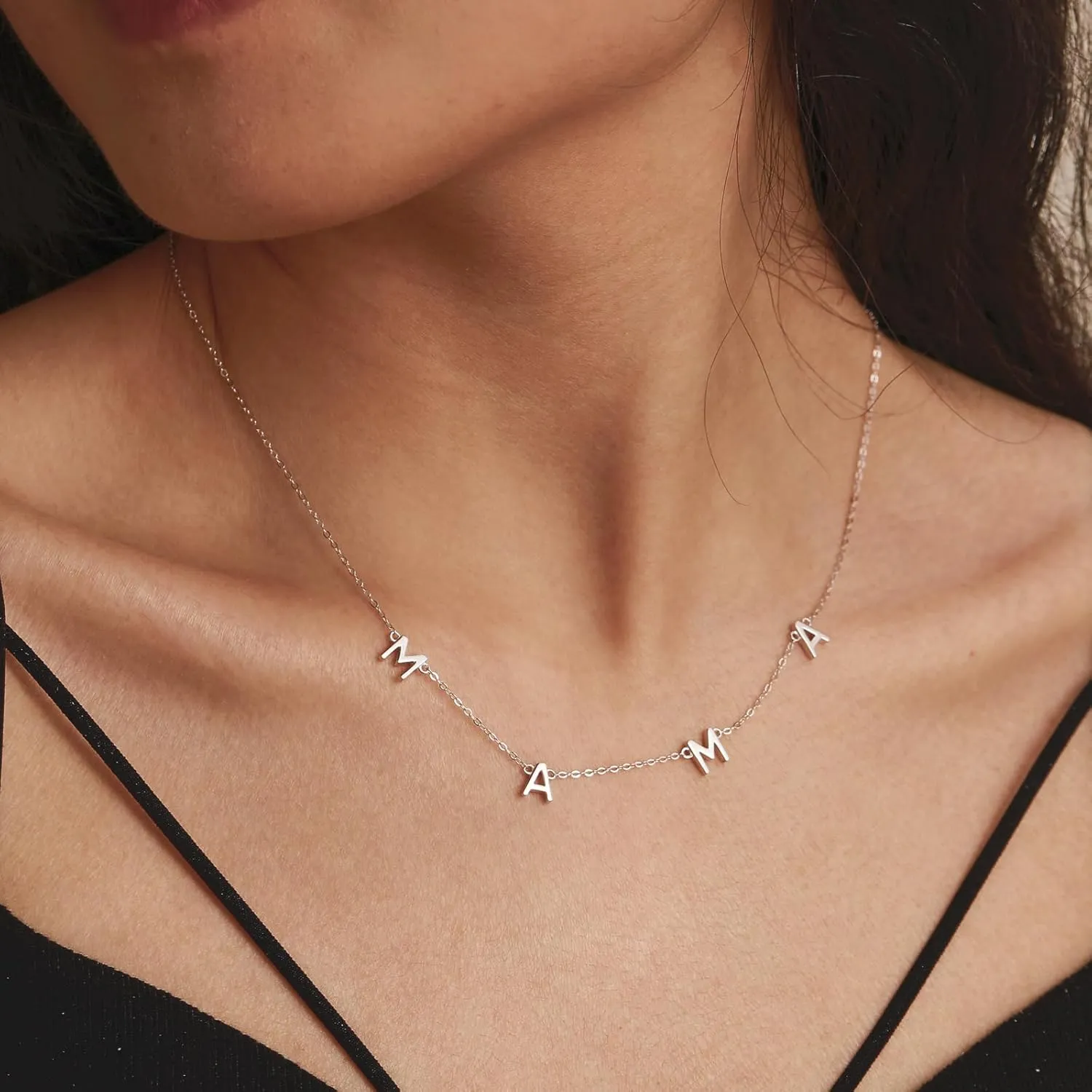925 Sterling Silver Mama Necklace Gold Custom Letter Necklace for Mom Grandmom Dainty 14K Gold Plated Personalized Name Necklace Chains Mom Pandent Necklace for Women Birthday Jewelry Gifts