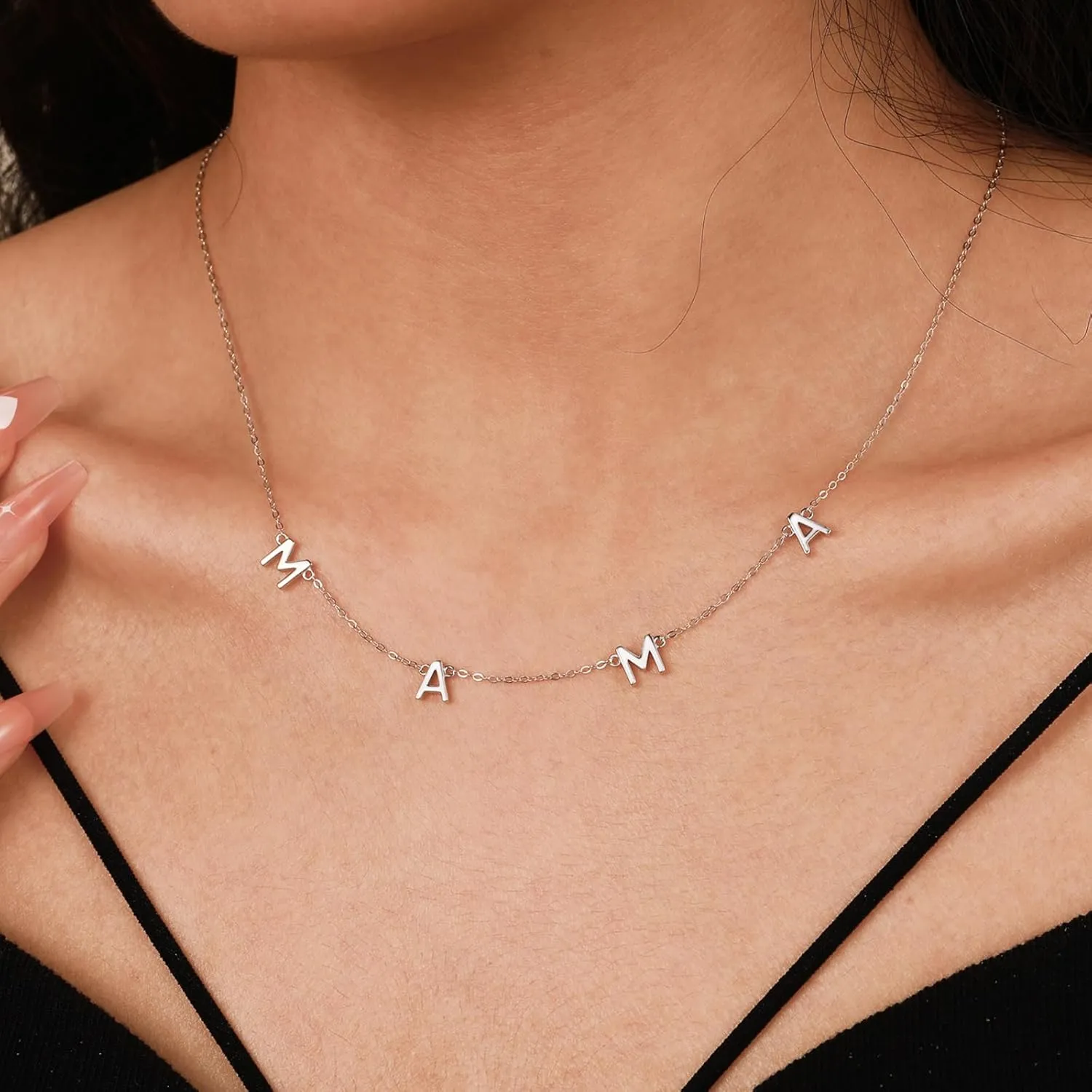 925 Sterling Silver Mama Necklace Gold Custom Letter Necklace for Mom Grandmom Dainty 14K Gold Plated Personalized Name Necklace Chains Mom Pandent Necklace for Women Birthday Jewelry Gifts
