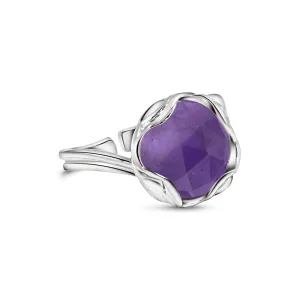925 Sterling Silver Natural Amethyst Ring - Vintage Style Aquarius February Birthstone, Genuine Purple Gemstone Adjustable Ring - Handmade Jewelry For Her - Elegant Sizable Boho Ring - Gift For Women