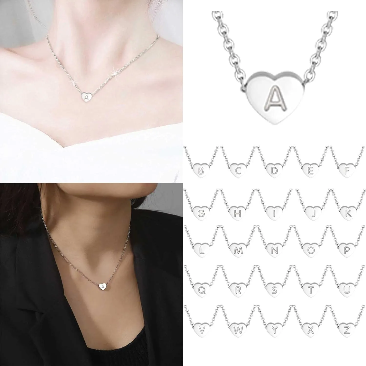 925 Sterling Silver Necklaces for Women,Dainty Initial Letter Heart Pendant Chain Christmas Anniversary Birthday Gift for Her