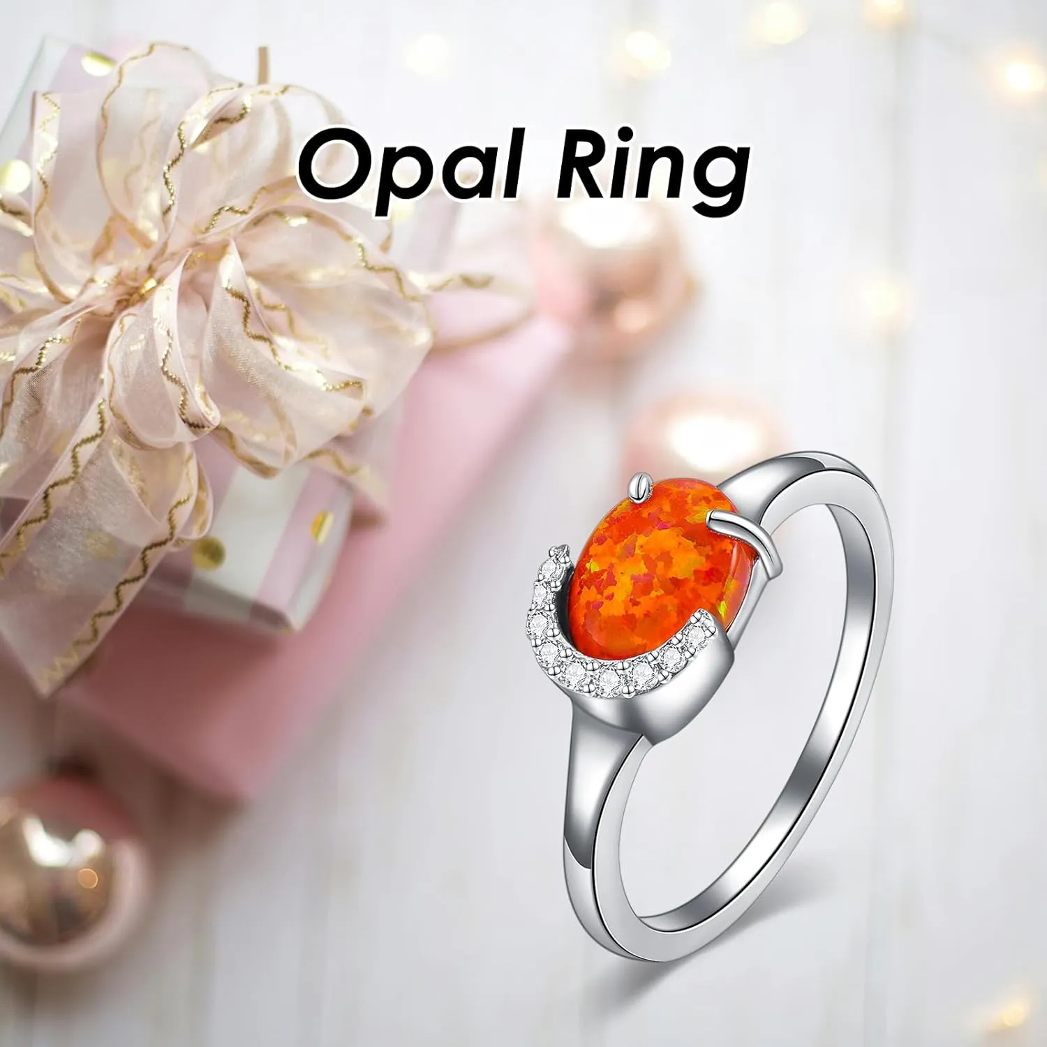 925 Sterling Silver Orange Opal Ring Oval Opal Engagement Rings for Women Opal Promise Ring Opal Gemstone Oval Sunburst Halo Ring for Women Birthstone Anniversary Ring Size 5 to 9