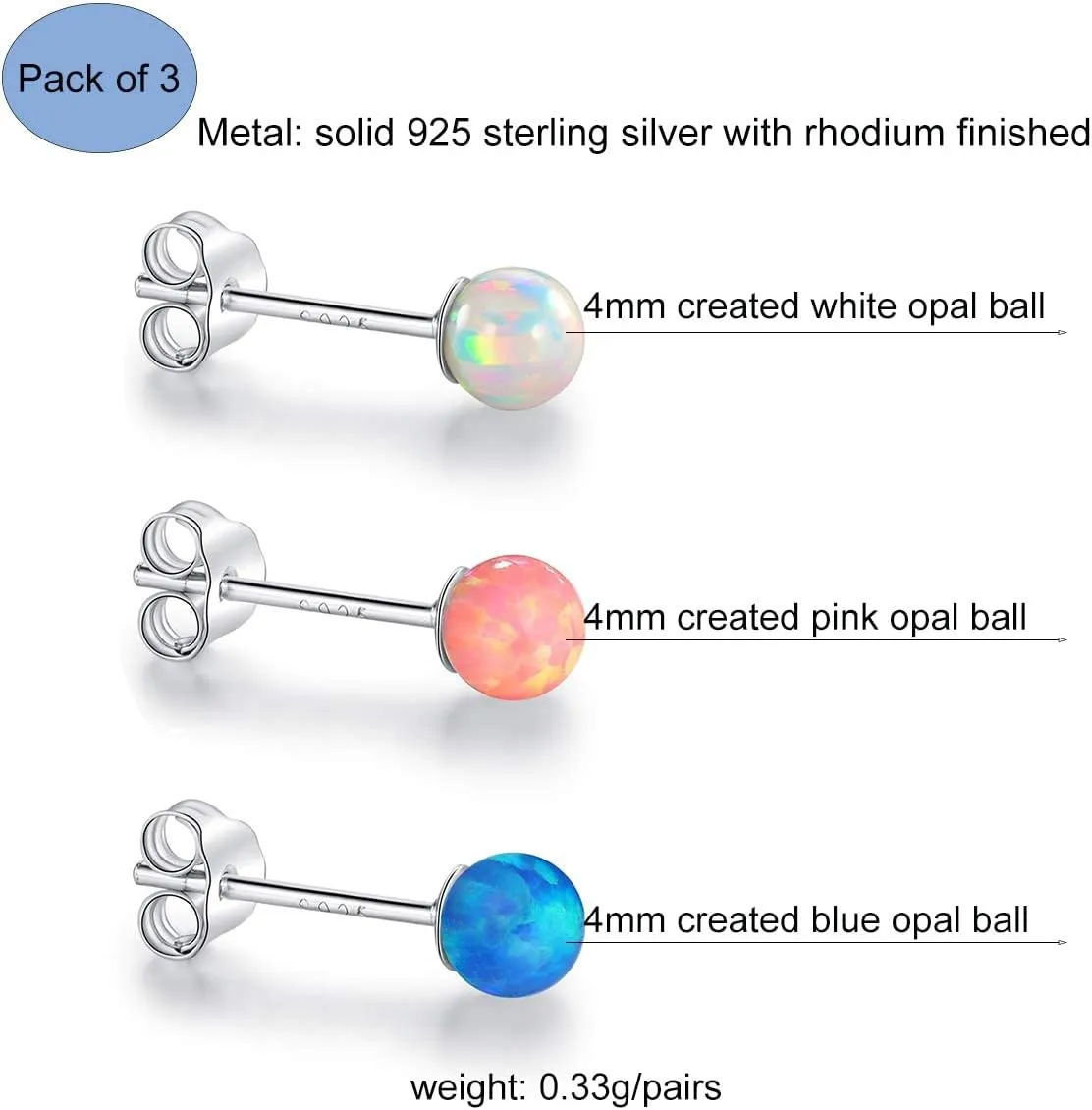 925 Sterling Silver Stud Earrings Set for Women Men Gemstone Small Multiple Ear Piercings Cartilage Helix Jewelry Hypoallergenic