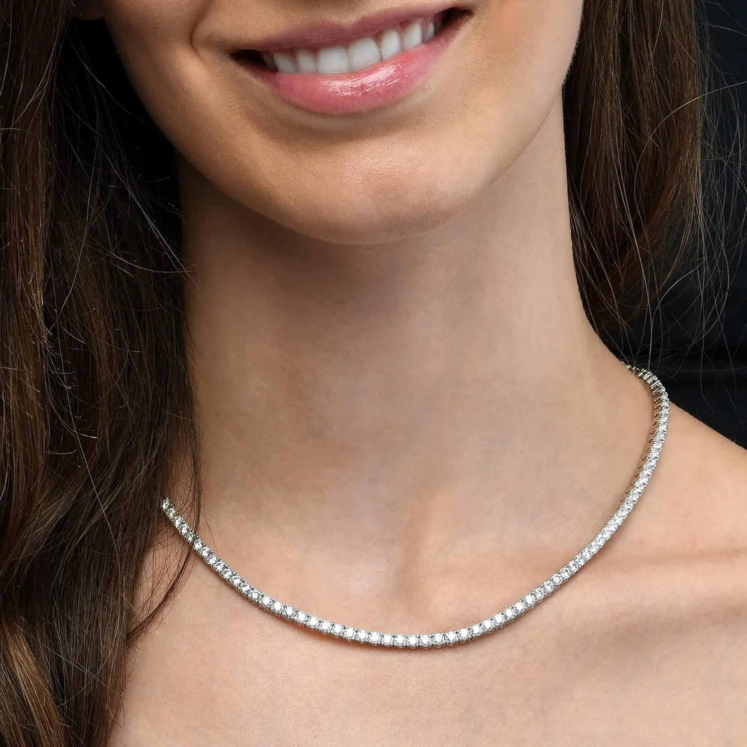 925 Sterling Silver Tennis Necklaces for Women, Stunning Statement Necklace with Round Cubic Zirconia Stones, Tennis Chain Necklace in 925 Silver with Gift Box