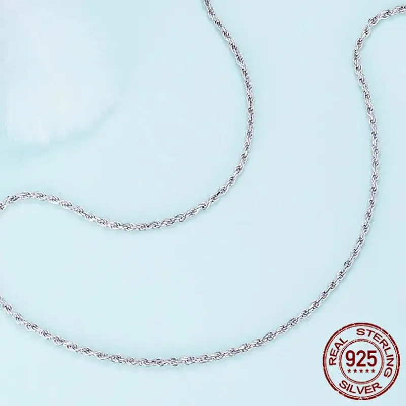 925 Sterling Silver Twisted Silver Necklace Simple Chain Link for Women Platinum Plated Fine Jewelry Gift