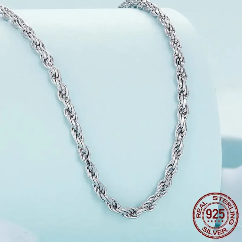 925 Sterling Silver Twisted Silver Necklace Simple Chain Link for Women Platinum Plated Fine Jewelry Gift