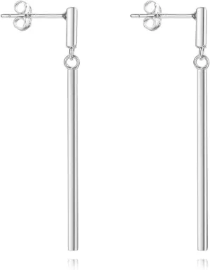 925 Sterling Silver Vertical Bar Dangle Earrings For Women, Long Drop Bar Earrings