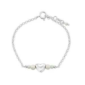 925 Sterling Silver White Opal Bracelet - 3mm White Opal Round Beads with Heart Silver Charm - 16-18cm Length - White Opal Jewelry for Women - Perfect for Gifting and Jewelry Making