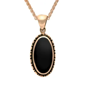 9ct Rose Gold Whitby Jet Oval Rope Edge Necklace