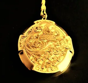 9ct Yellow Gold Antique Locket Glasgow Assayed 1910 Ornately Engraved With Elegant Necklace