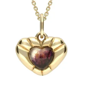 9ct Yellow Gold Blue John Ridged Heart Necklace