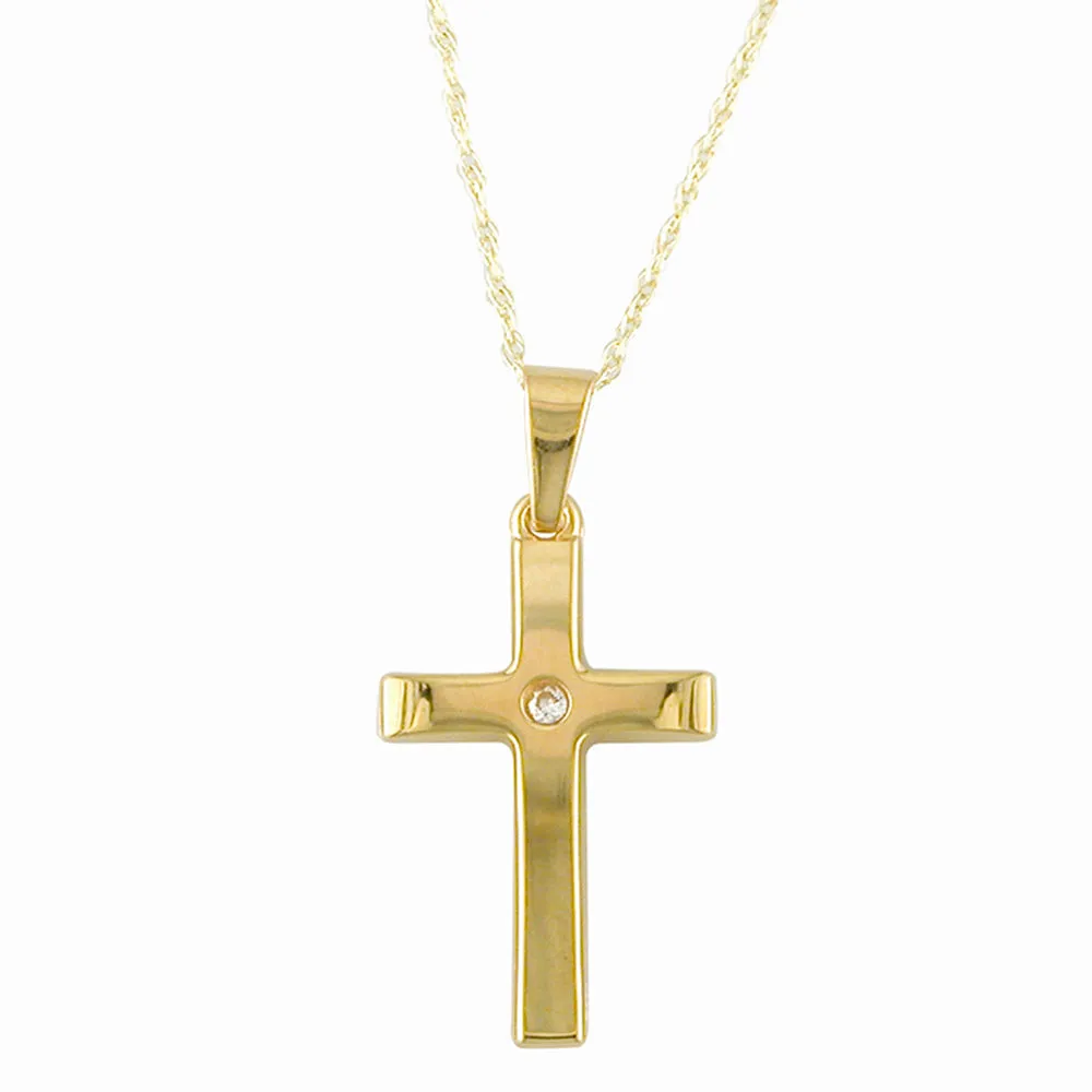 9ct Yellow Gold Cubic Set Cross Pendant