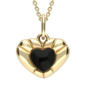 9ct Yellow Gold Whitby Jet Ridged Heart Necklace