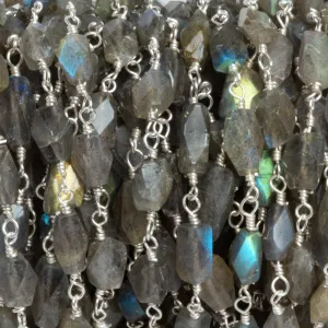 9x5mm Labradorite Faceted Rectangle Silver Chain 20 Beads