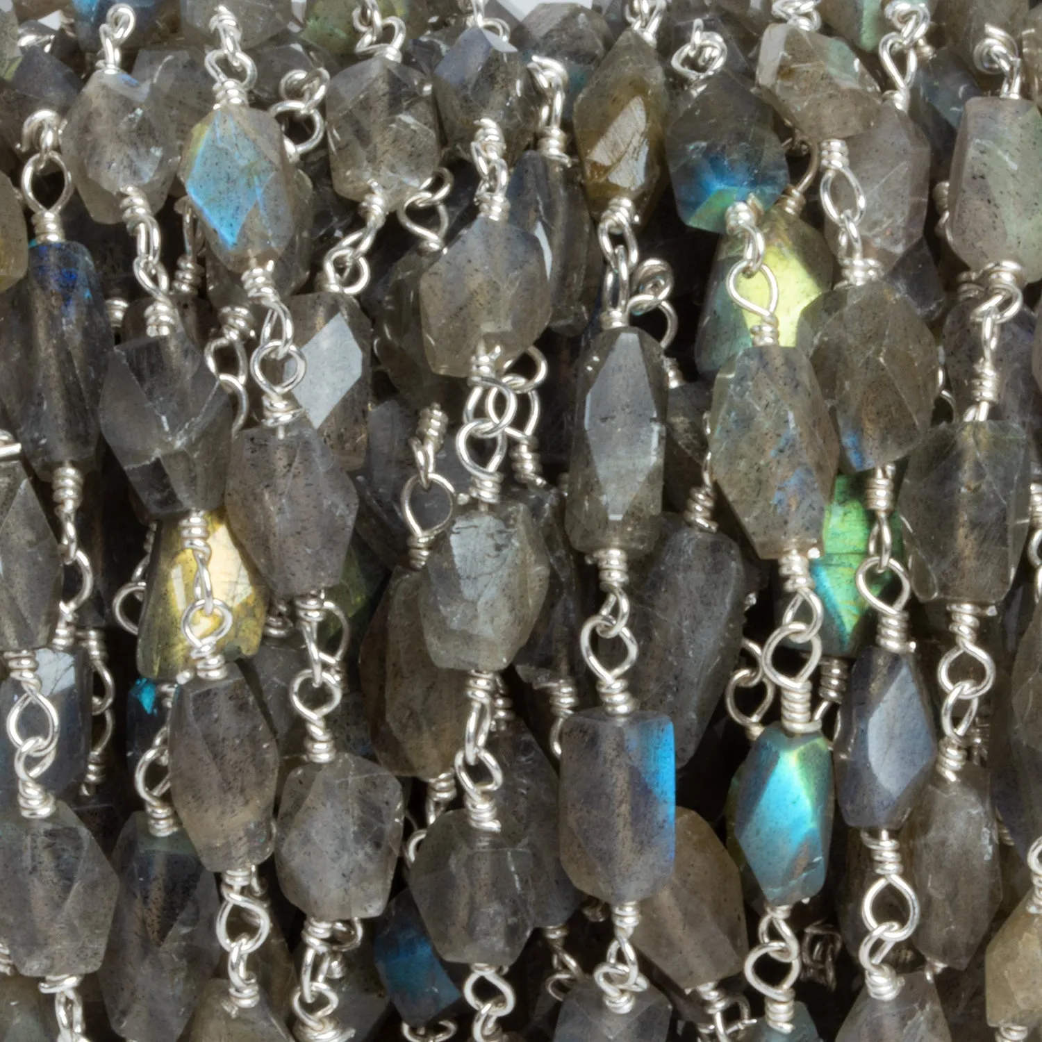 9x5mm Labradorite Faceted Rectangle Silver Chain 20 Beads