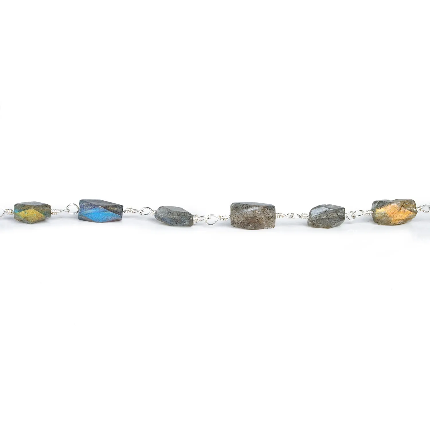 9x5mm Labradorite Faceted Rectangle Silver Chain 20 Beads