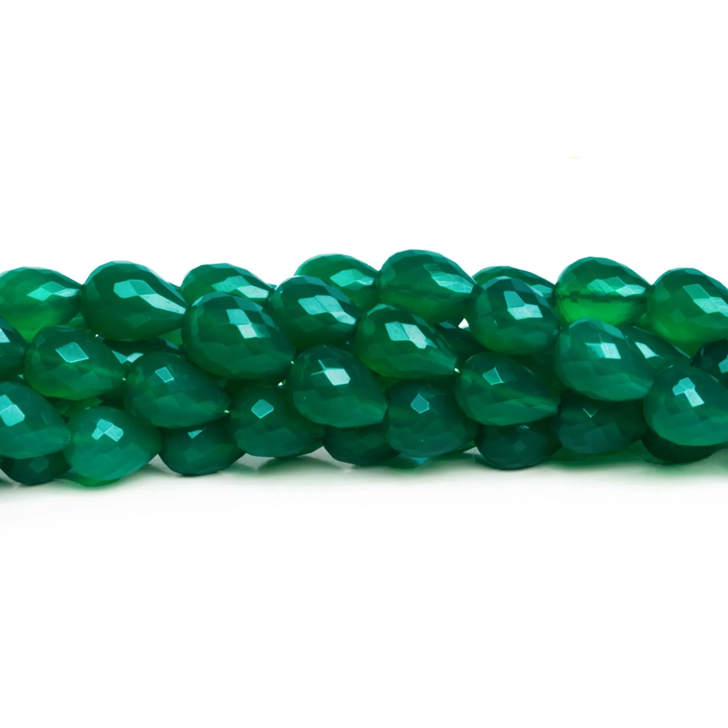 9x7mm Green Onyx Faceted Teardrops 7.5 inch 18 beads