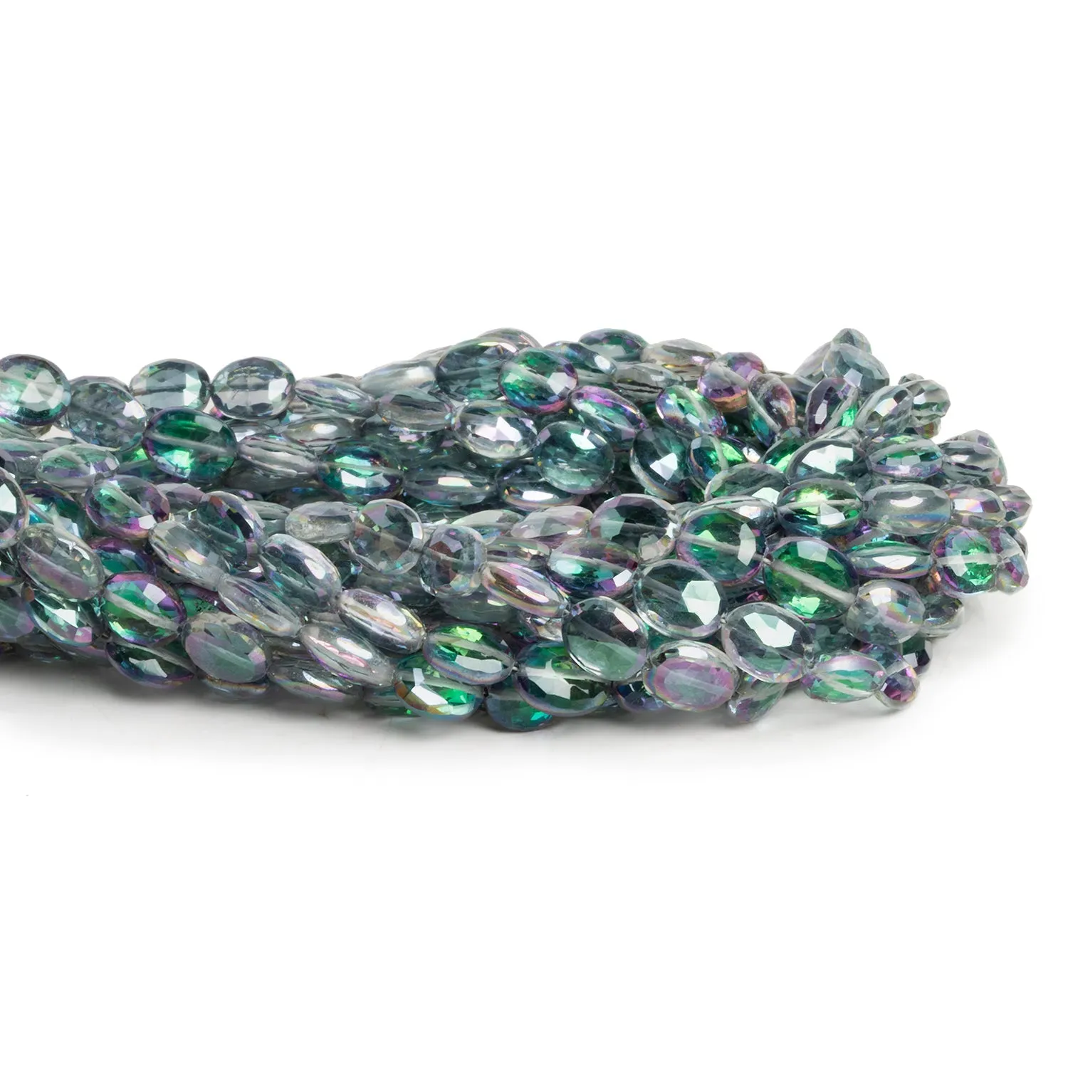 9x7mm Mystic White Topaz Faceted Ovals 9 inch 25 beads