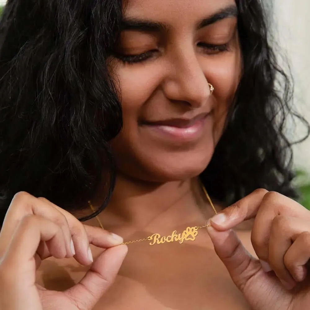 A Gift That Speaks Volumes: Personalized Paw Print Name Necklace for the Devoted Pet Lover!