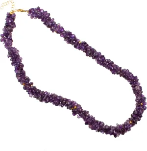 A&M Natural Amethyst Chips 925 Sterling Silver (Gold Plated) Rope Necklace With Adjustable Chain, Handmade Amethyst Beaded Necklace, Healing Amethyst Beads Necklace Jewelry, Amethyst Necklace, Amethyst Jewelry For Casual Wear And Yoga