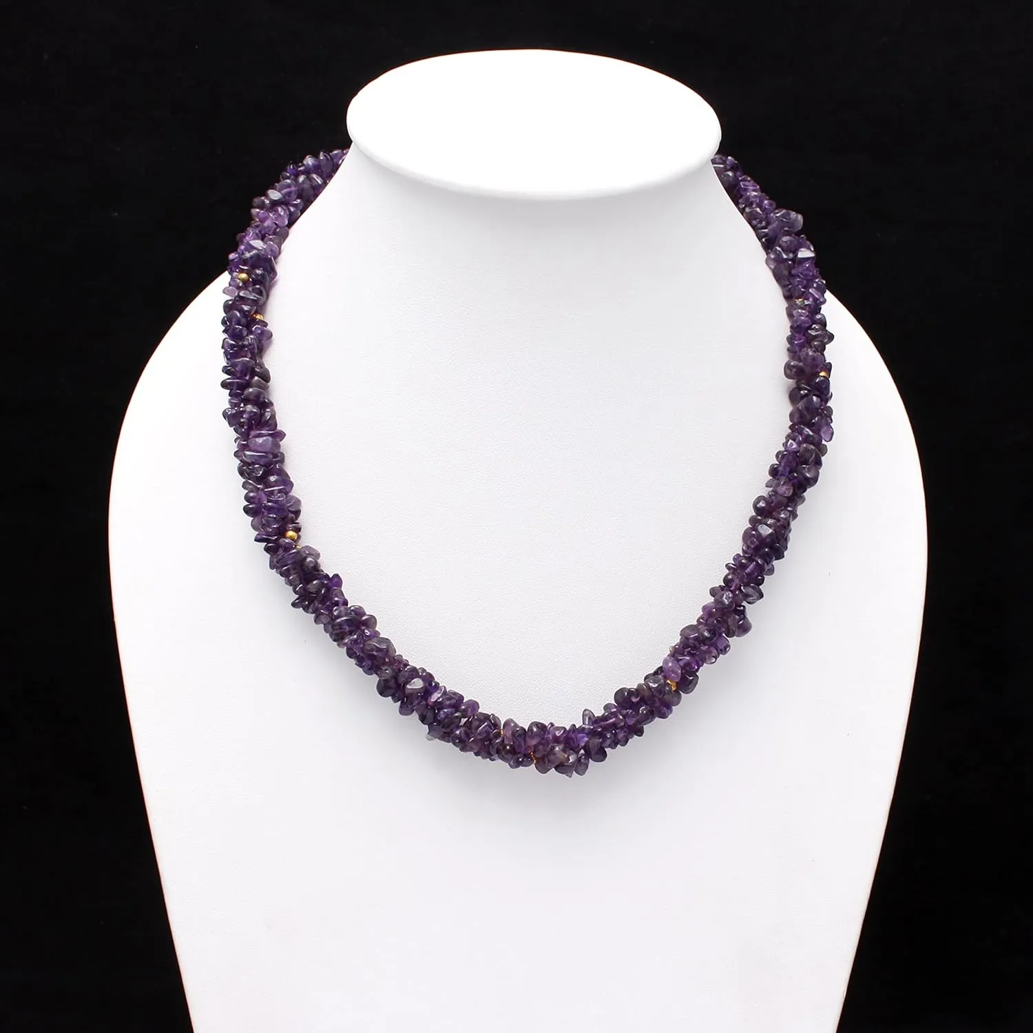 A&M Natural Amethyst Chips 925 Sterling Silver (Gold Plated) Rope Necklace With Adjustable Chain, Handmade Amethyst Beaded Necklace, Healing Amethyst Beads Necklace Jewelry, Amethyst Necklace, Amethyst Jewelry For Casual Wear And Yoga