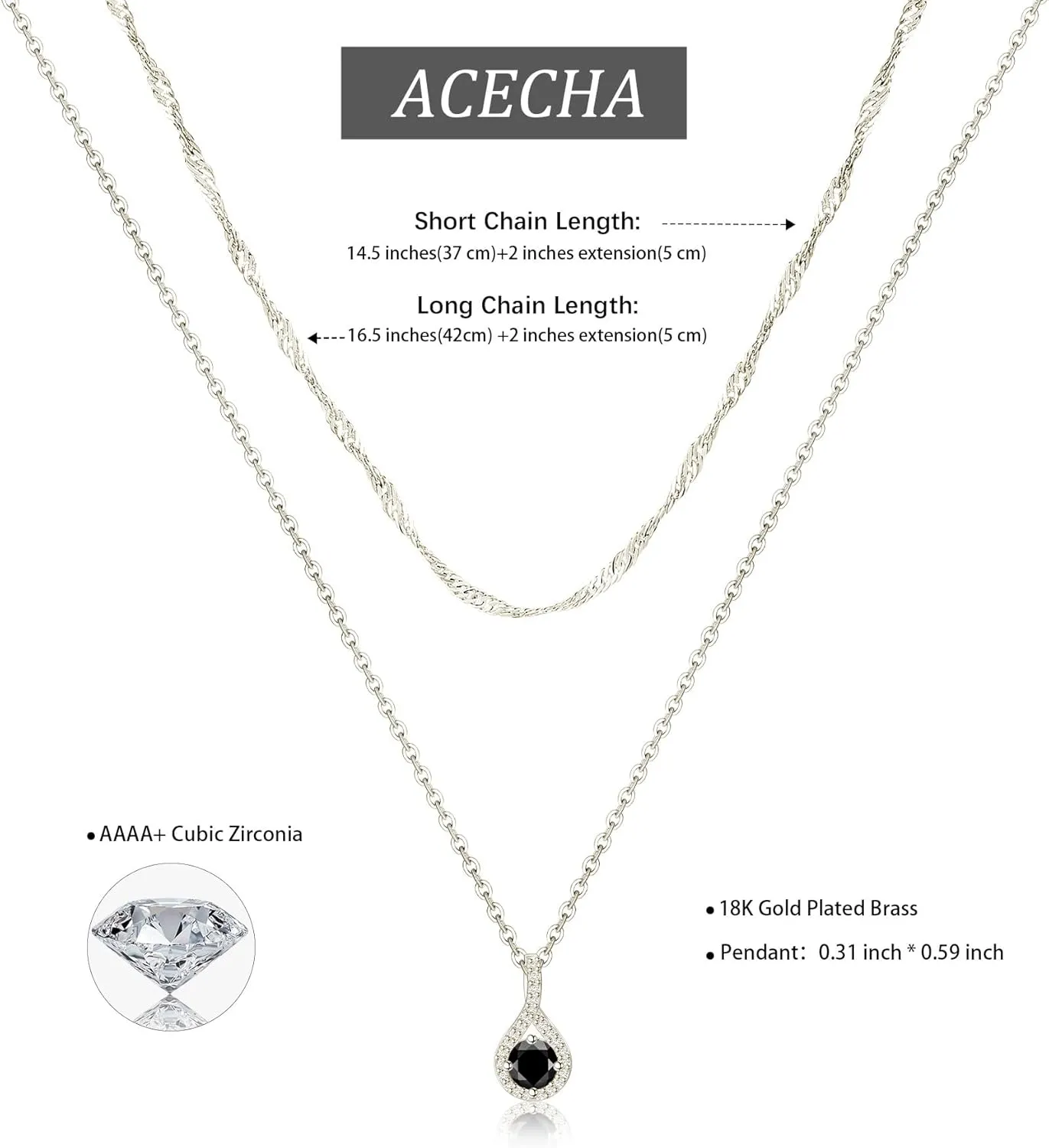 ACECHA Silver Layered Necklaces for Women, Dainty Singapore Chain Choker Necklace with Simple Diamond Pendant Trendy Charm Jewelry Gifts