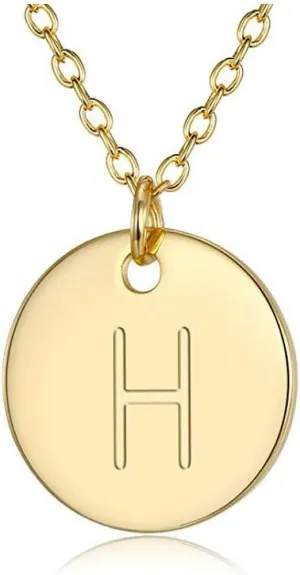 Adabele Real Gold Plated Solid Sterling Silver Letter Pendant Necklace 6mm 12mm Dainty Tiny Coin Disc A-Z 26 Alphabet Initial Personalized Heart Engraved Name Jewelry