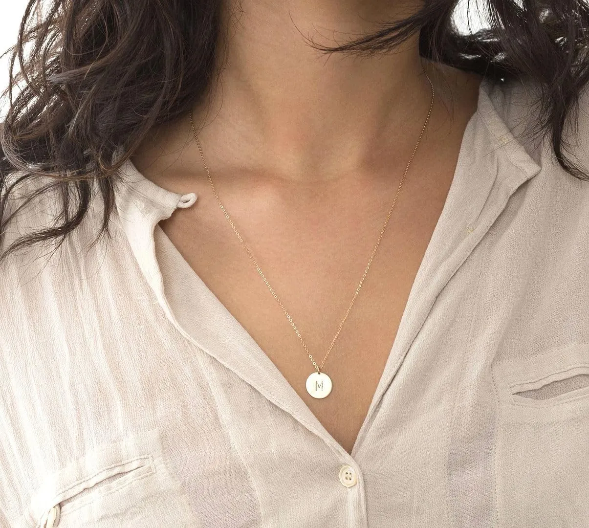 Adabele Real Gold Plated Solid Sterling Silver Letter Pendant Necklace 6mm 12mm Dainty Tiny Coin Disc A-Z 26 Alphabet Initial Personalized Heart Engraved Name Jewelry