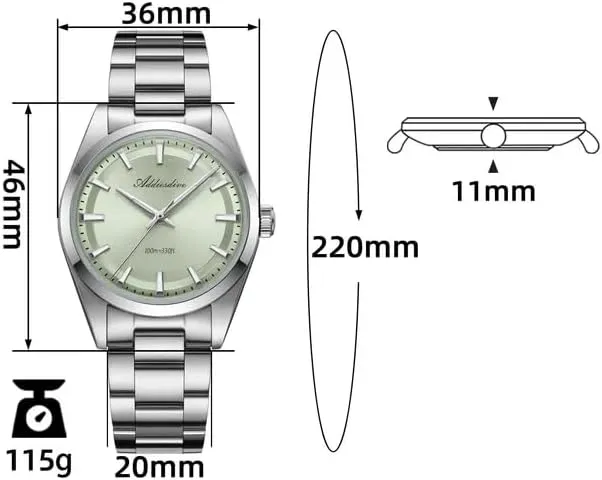 Addiesdive 36mm VH31 Quartz Watch - AD2066 Bubble Mirror AR Coating 316L Stainless Steel 100m Waterproof BGW9 Luminous Watches for Men