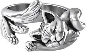 Adjustable Mother's Day Wrap Ring Cute Cat Ring 925 Silver Open Ring, Animal Lover Jewelry for Women Teen Girls