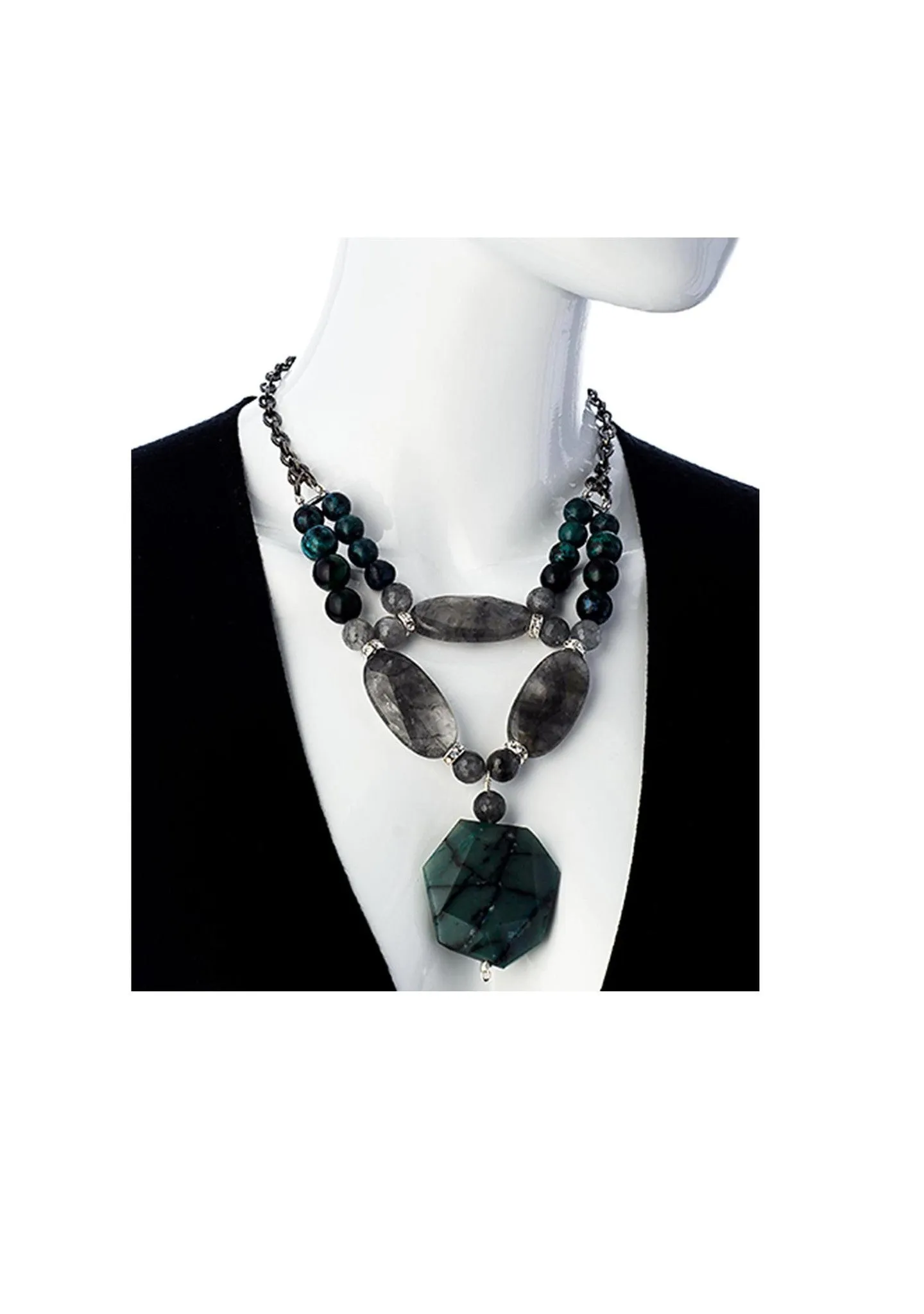 Adria Green, Grey and Silver Rhinestone Necklace