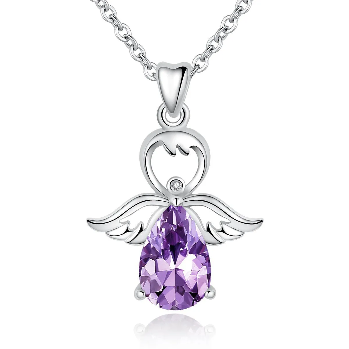 AEONSLOVE Amethyst Crystal Necklace For Women 925 Sterling Silver Angel Wing Guardian Angel Pendant Necklace Personalised Jewellery Gifts for Wife Mum Girlfriend Ladies Mother's Day