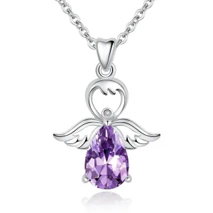 AEONSLOVE Amethyst Crystal Necklace For Women 925 Sterling Silver Angel Wing Guardian Angel Pendant Necklace Personalised Jewellery Gifts for Wife Mum Girlfriend Ladies Mother's Day