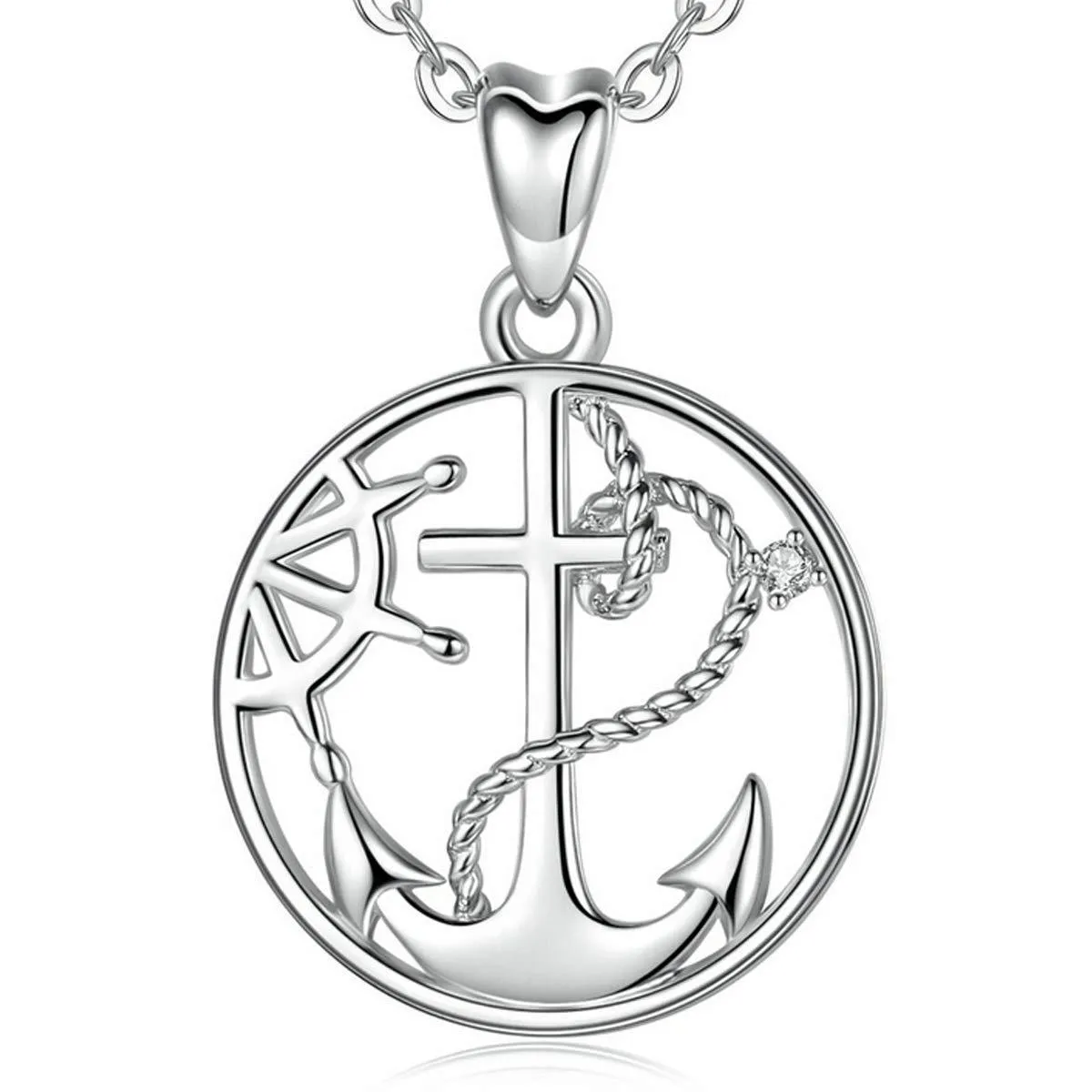 AEONSLOVE Silver Anchor Compass Necklace for Women Sterling Silver Personalised Pendant Necklace Towards to Your Heart Never Stop Gifts for Mum Girls Girlfriend