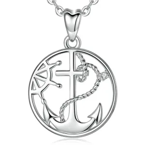 AEONSLOVE Silver Anchor Compass Necklace for Women Sterling Silver Personalised Pendant Necklace Towards to Your Heart Never Stop Gifts for Mum Girls Girlfriend