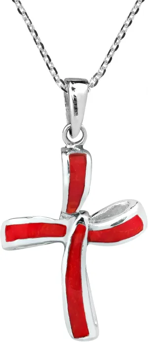 AeraVida Endless Faith Infinity Cross with Reconstructed Red Coral .925 Sterling Silver Necklace | Elegant Religious Jewelry for Women