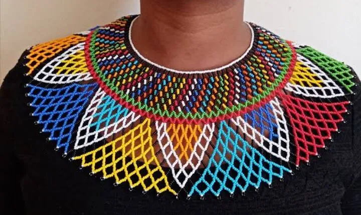 African choker, rainbow colors handmade beaded shoulder length beaded zulu necklace from Kenya with free shipping